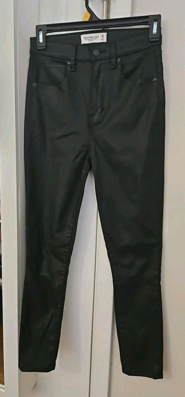 Abercrombie & Fitch High Rise Super Skinny Ankle Black Coated Jeans Size 2